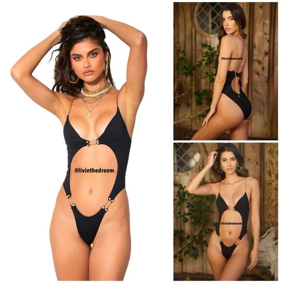 BEACH BUNNY NOELANI BLACK ONE PIECE  SZ L $225 - Picture 2 of 11